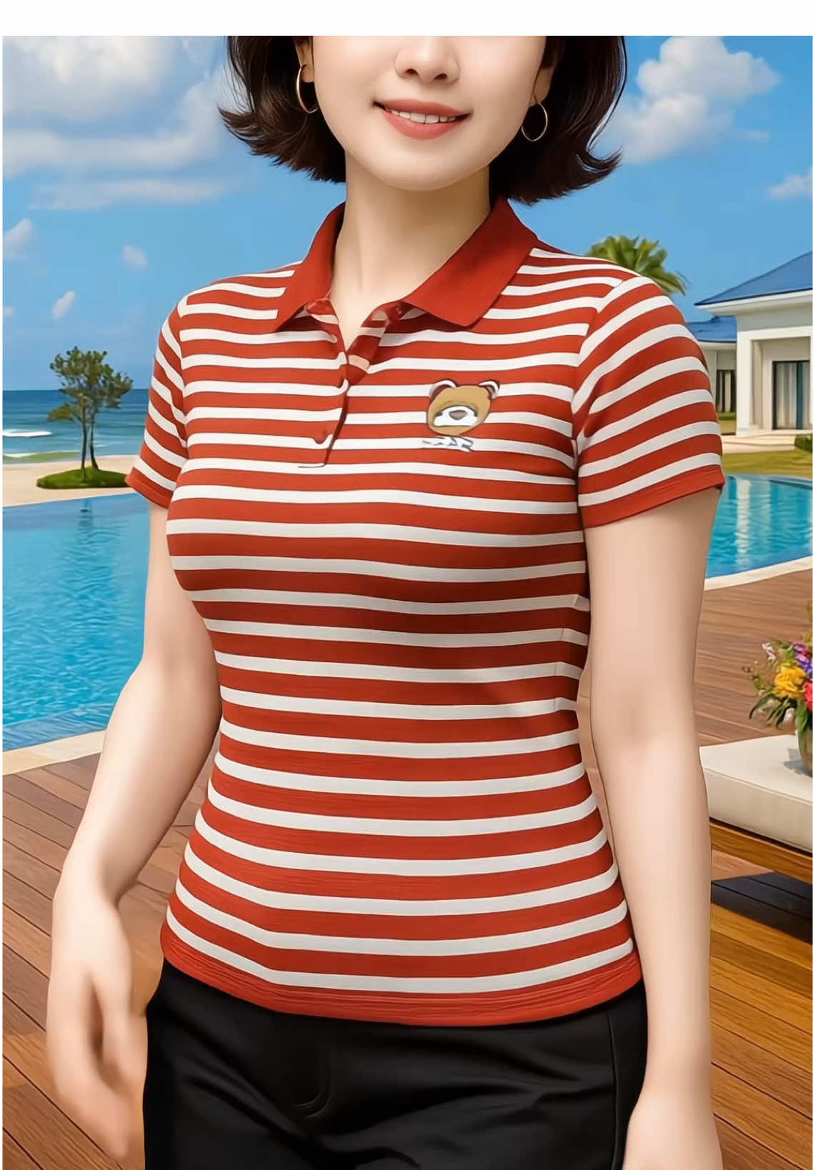 Áo Polo Sọc Thêu Gấu – Thanh Lịch, Giấu Dáng, Mặc Là Đẹp @Tiểu Anh Anh 68  @Tiểu Anh Anh 68  @Tiểu Anh Anh 68 #aopolonu #aosocnu #thoitrangnu #bigsize4590kg #phongcachsangtrong