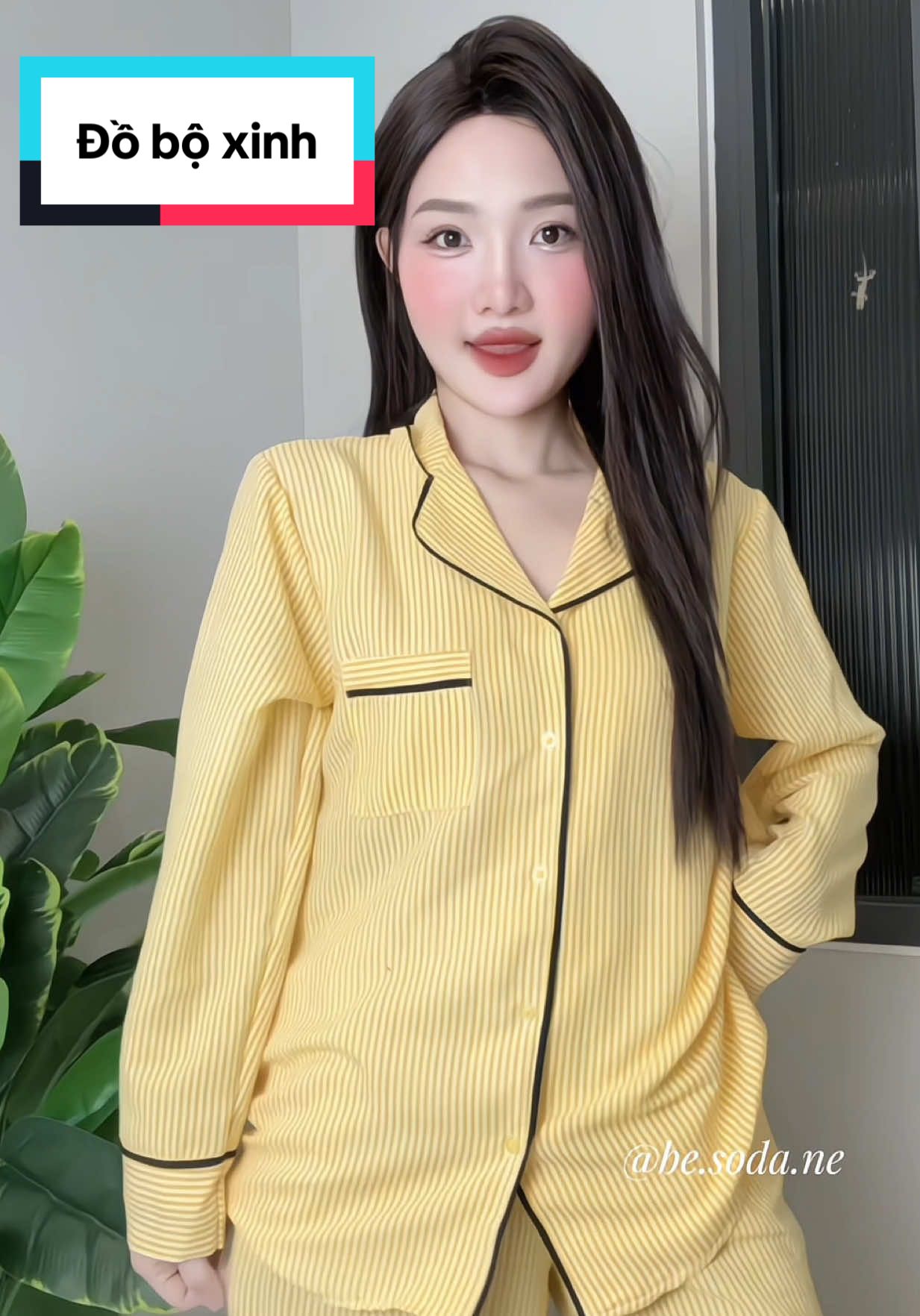 Bộ ngủ kẻ sọc viền đen Maybee #doboxinh 