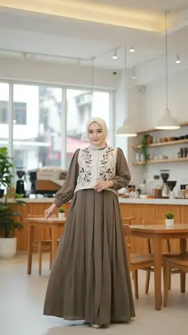Haruna Dress Bordir by Gwenza 🤎✨ Dress muslim yang look-nya super elegan! Warna earth tone bikin kulit keliatan cerah, ditambah bordir cantik di bagian atas jadi keliatan mahal 😍 #dresswanita #dressbordir #hijabstyle #viralvideo #fyp 
