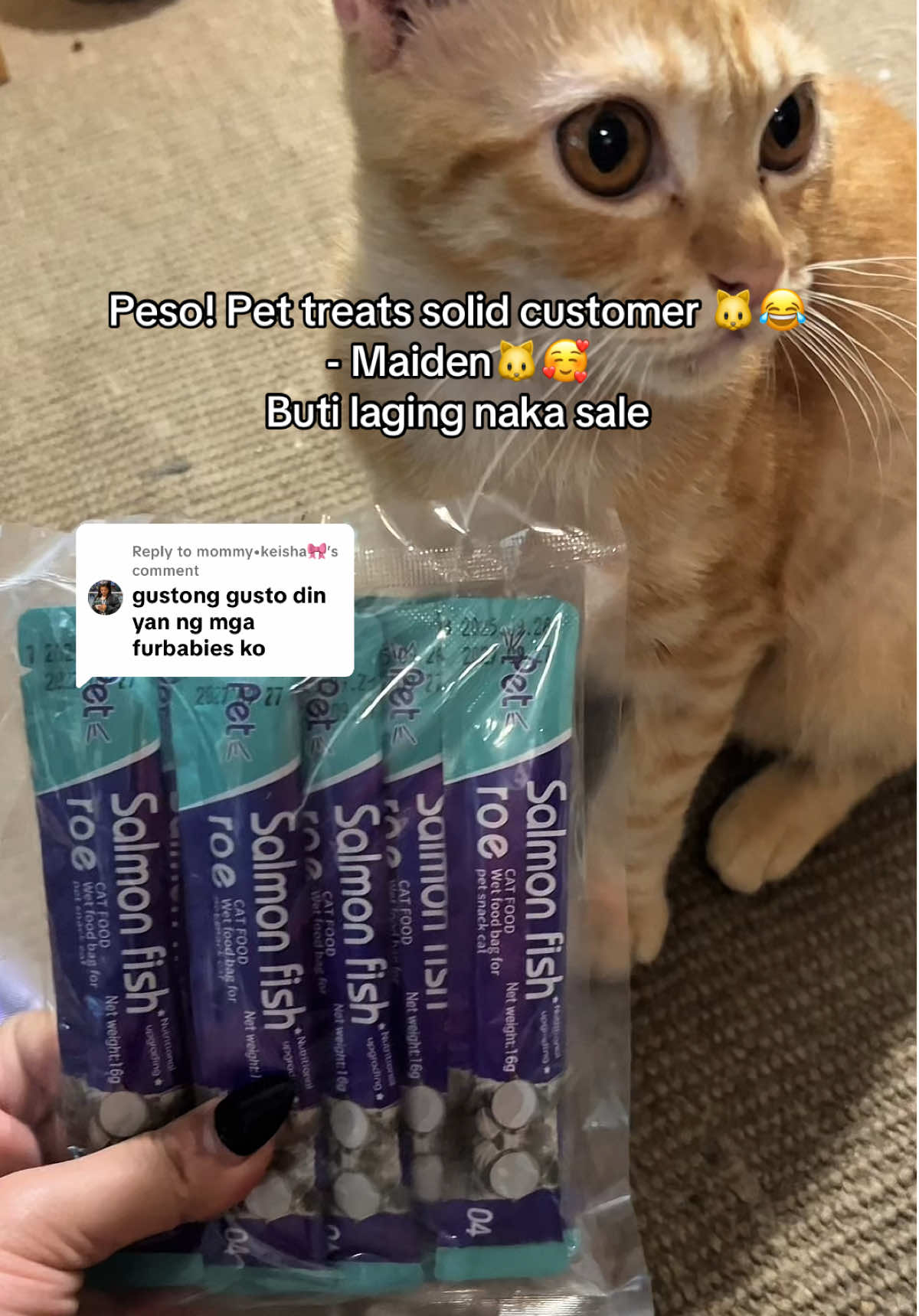 Replying to @mommy•keisha🎀   Masarap talaga ata to 😀 🐱 all time favorite dih ng pusa ko☺️ #pettreats #catsnacks #catowner 