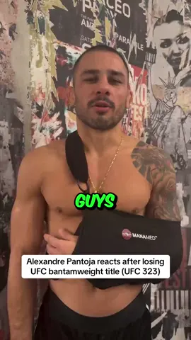 Former UFC flyweight champion Alexandre Pantoja reacts after losing his title to Joshua Van in the co main event of UFC 323 in Las Vegas. Pantoja injured his arm in the first round and could not continue. #alexandrepantoja #ufc323 #joshuavan 