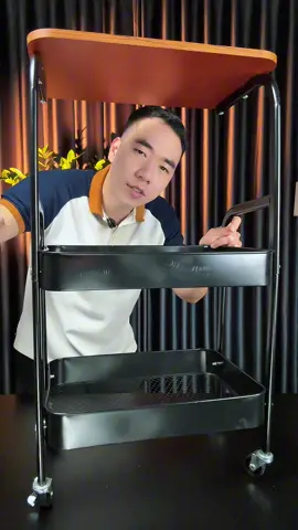 Kệ 3 tầng mặt gỗ có bánh xe khung thép Cao Cấp