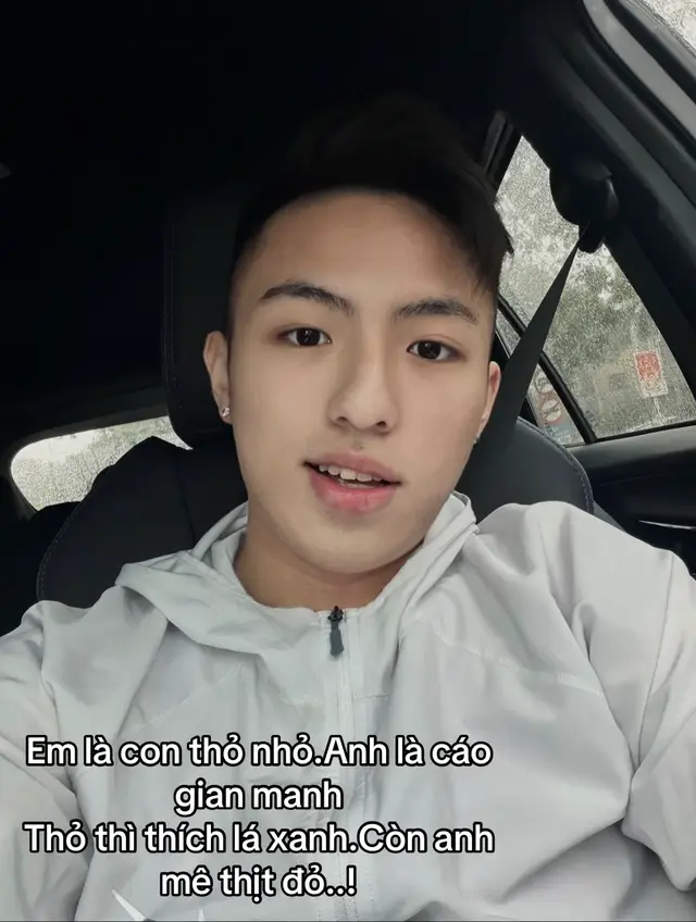 Em là con thỏ nhỏ.Anh là cáo gian manh Thỏ thì thích lá xanh.Còn anh mê thịt đỏ..!