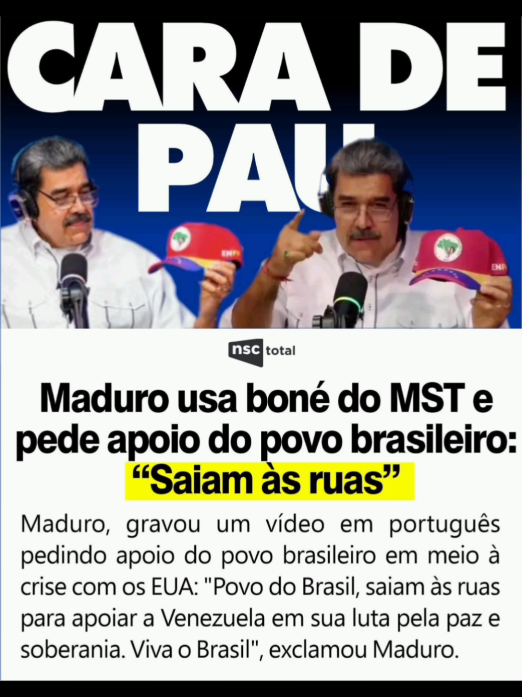 maduro chama povo brasileiro para sair às ruas em favor da democracia kkk #direitaconservadora #politicazuada #memepolitica #debochado #debochado 
