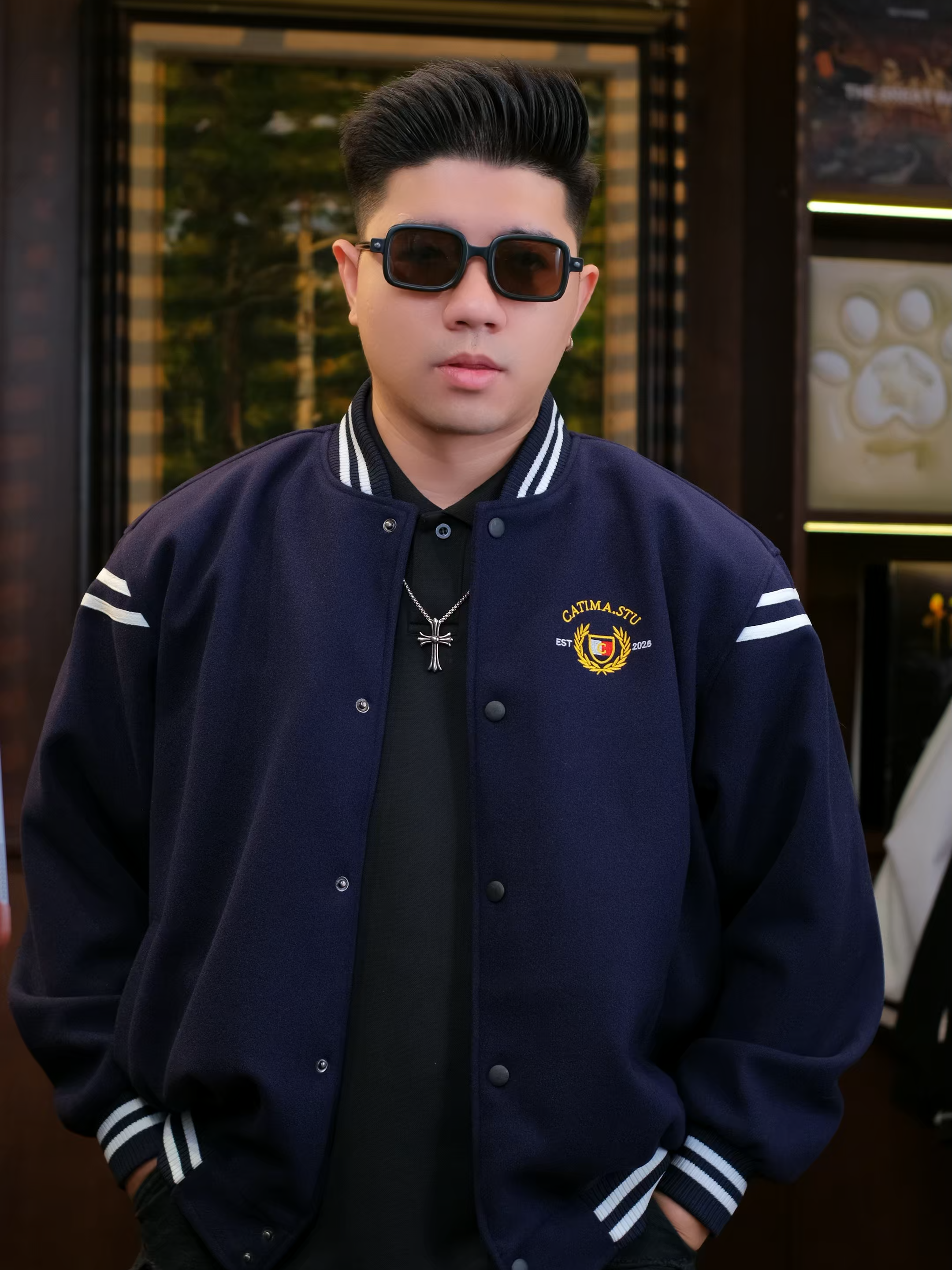 Áo khoác bomber varsity xanh navy #minhcuan #thoitrangnam #xuhuong #aokhoac #aobomber #varsity #aogiochongnuoc #aophao #aovarsity