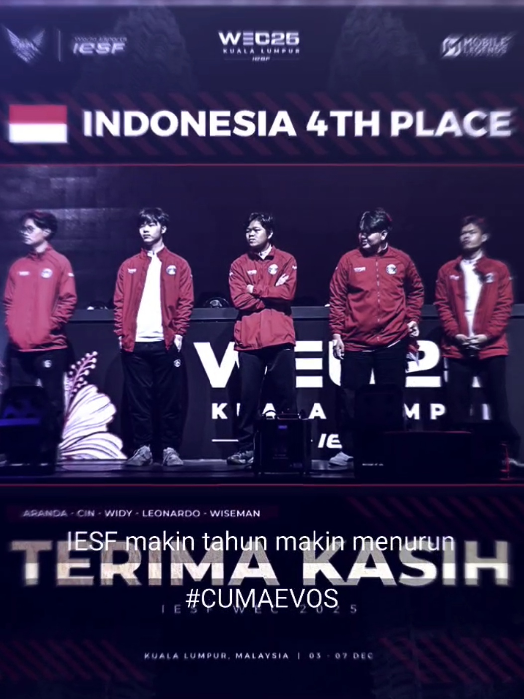 nt indo, semoga taun depan bisa balikin piala iesf lagi ya 🙌🏻 #fyp #mlbb #mobilelegends #evosesports #xyzbca 