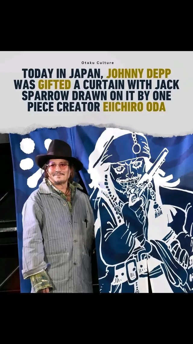 Johnny Depp appeared onstage at Tokyo Comic Con 2025 today. Hiroaki Hirata, the Japanese voice actor for Sanji and Depp’s dub actor, joined him and said, “I have a friend who draws a certain manga about pirates.”  He then surprised Depp with a special noren curtain featuring Jack Sparrow, drawn by One Piece creator Eiichiro Oda.