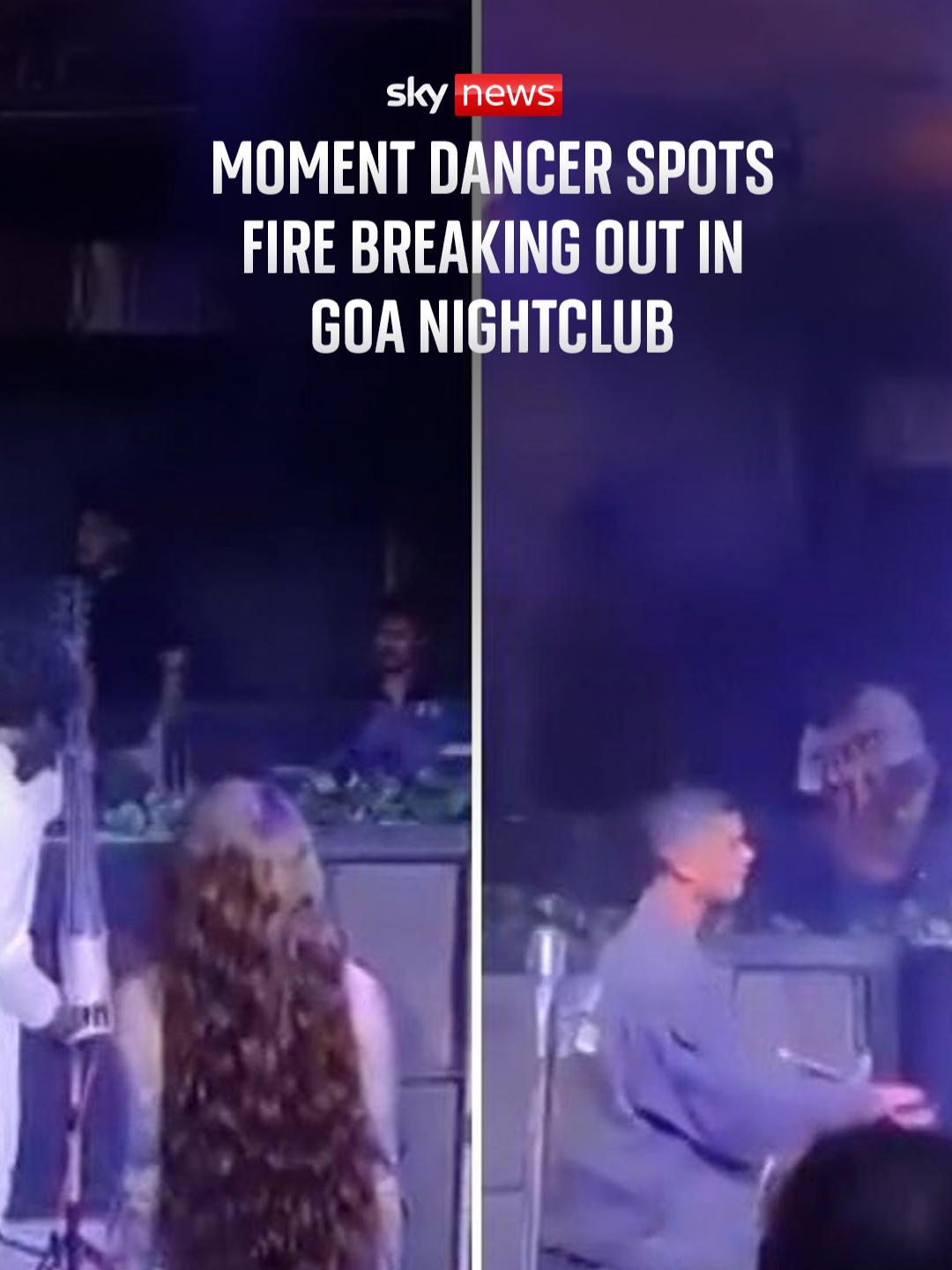 This is the moment fire breaks out at a nightclub in Goa behind a dancer - which has now killed at least 25 people. The majority of victims were kitchen staff at the club - although around three to four tourists are thought to be among those killed. Goa's chief minister has launched an investigation into the cause of the deadly fire.