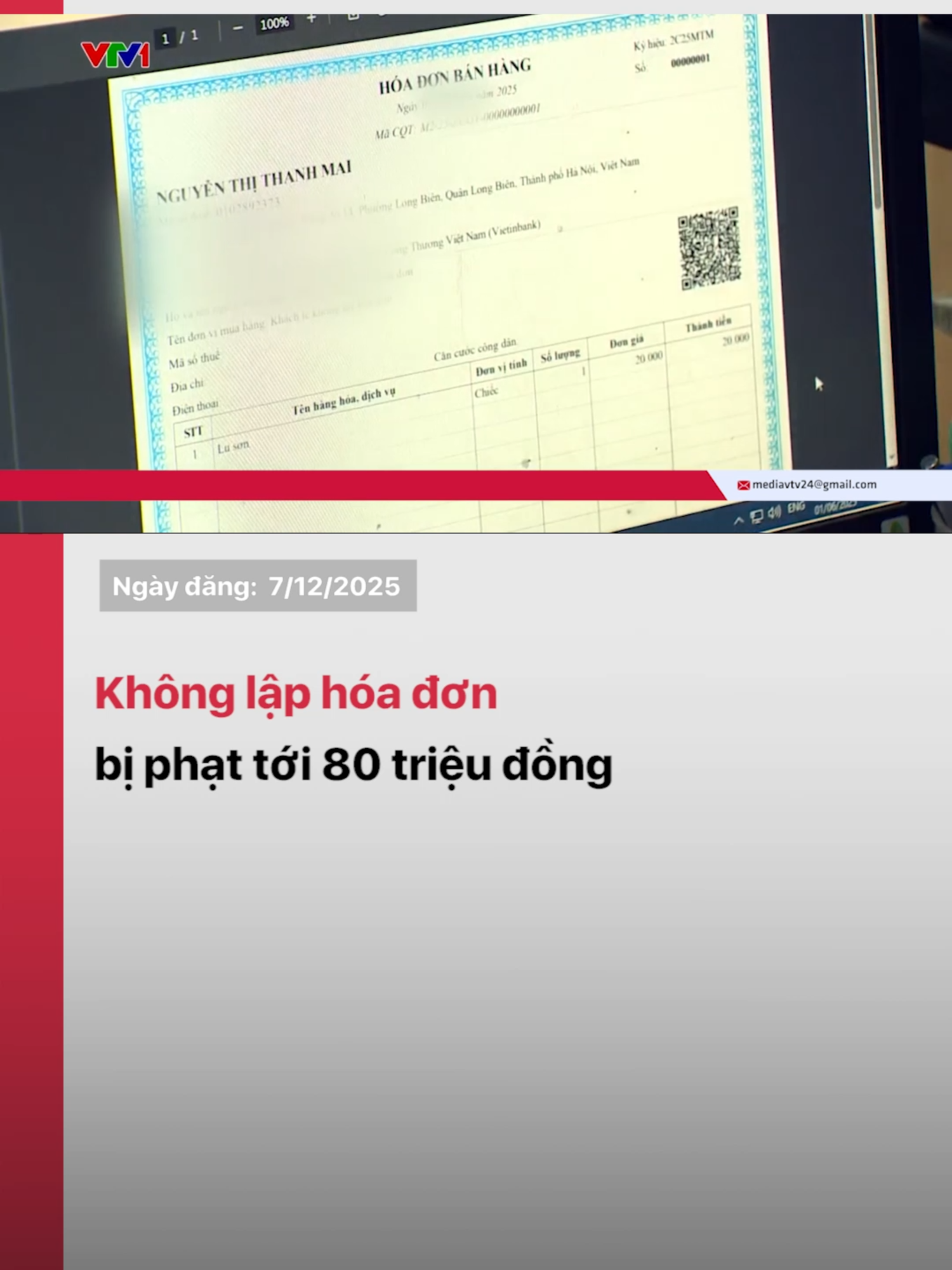 Chính phủ vừa ban hành Nghị định 310 sửa đổi quy định xử phạt vi phạm hành chính về thuế, hóa đơn. Theo đó, từ ngày 16/1/2026, người bán không lập hóa đơn với số lượng từ 50 số trở lên sẽ bị phạt tối đa 80 triệu đồng.#vtv24 #tiktok #hoadon