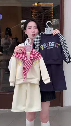 Sét bộ nỉ bé gái 3 chi tiết kèm khăn xinh quá ạ #mesanoi #bonibegai #quanaobegai #thoitrangtreem #setxinh 