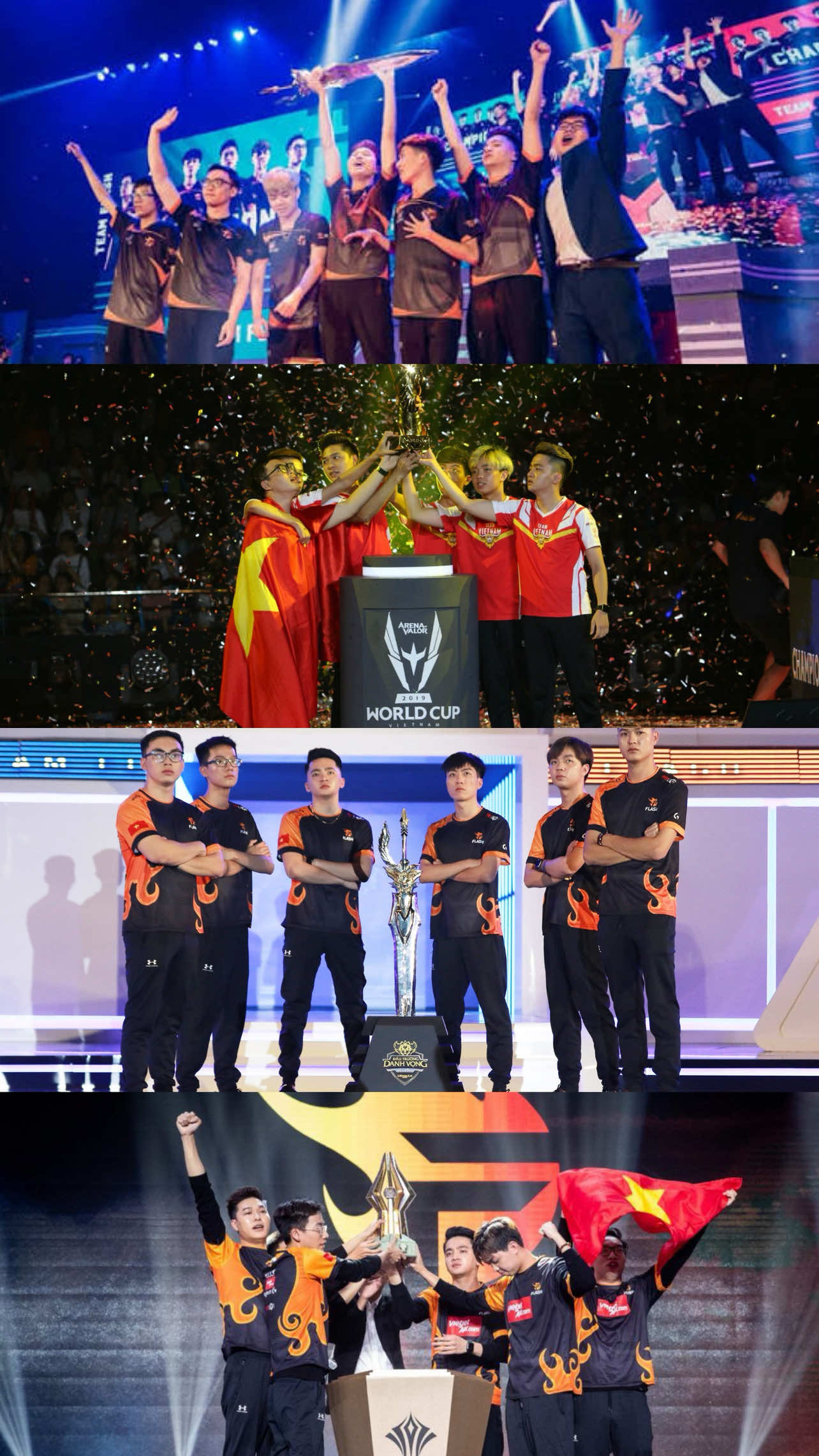 Di sản bất tử của huyền thoại - Grand Slam 2019⚡️ Tiền vô cổ nhân, hậu vô lai giả. Đã 6 năm kể từ chức vô địch AIC năm ấy, thế giới có hàng vạn đổi thay, rất nhiều trang sử mới của Liên Quân đã viết ra nhưng con đường hoàng kim năm ấy của thế hệ vàng Team Flash vẫn mãi là độc nhất vô nhị. Bài viết này được viết ra để tri ân về thành tích vô tiền khoáng hậu năm ấy cũng như để cho các Chớp Con sau này biết được rằng đội tuyển mình yêu đã từng có 1 thời kỳ huy hoàng đến nhường nào. Khởi đầu cho con đường hoàng kim năm ấy chính là sự khó khăn tột cùng khi mà đội tuyển Đương Kim Vô Địch ĐTDV Mùa Đông 2018 lại đang rơi vào thế ngàn cân treo sợi tóc, bị dẫn 3-1 trước con quái vật Box Gaming. Tưởng chừng như hy vọng bảo vệ ngôi vương sẽ sụp đổ, ĐTDV sẽ có tân vương. Thì khoảnh khắc huy hoàng đó đã đến - Elly đã di chuyển ra đó cũng chính là khởi đầu cho một đế chế huy hoàng của năm 2019. Ba ván, một mạch chiến thắng ba ván liền của Elly và các đồng đội đã giúp Team Flash năm đó bảo vệ thành công thanh gươm danh vọng đồng thời ghép được mảnh ghép đầu tiên vào bức tranh Grand Slam năm ấy. Chiến thắng trước Box Gaming năm ấy giúp FL ngạo nghễ đại diện Việt Nam tham gia đấu trường AWC 2019 với tư cách là Seed 1 AOG. Kết thúc vòng bảng tại vị trí top 2, bước vào tứ kết với tâm lý chỉ 1 mạng duy nhất vì khi đó AWC tổ chức với cơ chế vòng Knock-Out và chúng ta đã dễ dàng giành được chiến thắng 4-0 trước Đài Loan Wildcard (One Team). Tiến tới bán kết, đối thủ của chúng ta lúc đó là Thái Lan Wildcard (AHQ). Cũng giống như kịch bản tại chung kết ĐTDV Mùa Xuân năm ấy, những tia chớp cam lại một lần nữa bị dẫn trước 3-1 và cũng bằng sự kiên cường của mình chúng ta đã xuất sắc lật kèo 4-3 và giành lấy tấm vé tới với Cung Thể Thao Tiên Sơn. Bước vào chung kết với tâm lý cửa dưới khi Đài Loan năm ấy chính là Mad Team của Neil, là ứng cử viên sáng giá nhất cho chiếc cup AWC với thành tích bất bại cho đến trận chung kết. Chúng ta đã có 1 màn rượt đuổi tỷ số căng thẳng và hồi hộp tới 7 ván đấu, cho đến khi tiếng la đó vang lên “Neil bị hất tung, Neil bị hạ gục….ADC, ADC, ADC,…”. Nhà chính của Mad Team đã vỡ, Tiên Sơn vỡ oà, chiếc cup quốc tế đầu tiên cho Team Flash và cả khu vực AOG sau 2 năm chờ đợi. Trở về với Đấu Trường Danh Vọng Mùa Đông 2019 với tư cách là ĐKVĐ AWC 2019 và ĐTDV MX 2019 nhưng Team Flash lại kết thúc vòng bảng tại vị trí thứ 2 và phải đánh trận Play-Off 2 với VEC In The Dark để giành lấy tấm vé tới với Cung Thể Thao Quần Ngựa để đối đầu với IGP Gaming. Mặc dù khó khăn là thế nhưng với bản lĩnh của một đội tuyển vừa vô địch thế giới thì Team Flash đã xuất xắc giành lấy chiếc cup thứ 3 tại đấu trường danh vọng cũng là mảnh ghép thứ 3 cho bức tranh Grand Slam năm ấy. Bước vào giải đấu thế giới cuối năm AIC với tư cách là hạt giống số 1 của AOG và đương kim Á Quân của AIC, Team Flash đã xuất sắc giành được vị trí top 2 bảng B để bước vào vòng Knock-Out đối đầu với đội tuyển AHQ. Sau 6 trận đấu căng thẳng trước Á Quân RPL chúng ta giành được tấm vé đến với bán kết để tái hiện lại trận chung kết ĐTDV Mùa Đông vừa rồi với IGP Gaming. Nhưng lần này chúng ta đã dễ dành hơn khi chỉ với 5 ván đấu chúng ta đã hạ gục được Á Quân của AOG để giành lấy tấm vé bước vào trận đấu cuối cùng với đội tuyển đang có thành tích bất bại cả giải lúc đó là Buriram United. Mặc dù là ĐKVĐ của giải đấu quốc tế gần nhất nhưng chúng ta lúc đó vẫn bị đánh giá là cửa dưới so với một BRU lúc đó được coi là ứng cử viên sáng giá nhất cho chiếc cup AIC năm đó. Nhưng ngoài dự đoán khi đó Team Flash lại có thể dễ dàng đánh bại được BRU với tỷ số 4-1 để có thể lần đầu tiên trở thành đội tuyển vô địch quốc tế 2 lần liên tiếp và 4 cup trong 1 năm. Trở thành đội tuyển đầu tiên và duy nhất của Liên Quân Mobile hoàn thành được cú ăn 4 Grand Slam huyền thoại, mở ra con đường hoàng kim mà các khu vực khác luôn ao ước. #TeamFlash #fptxflashisthechampion #FL19 #GrandSlam 