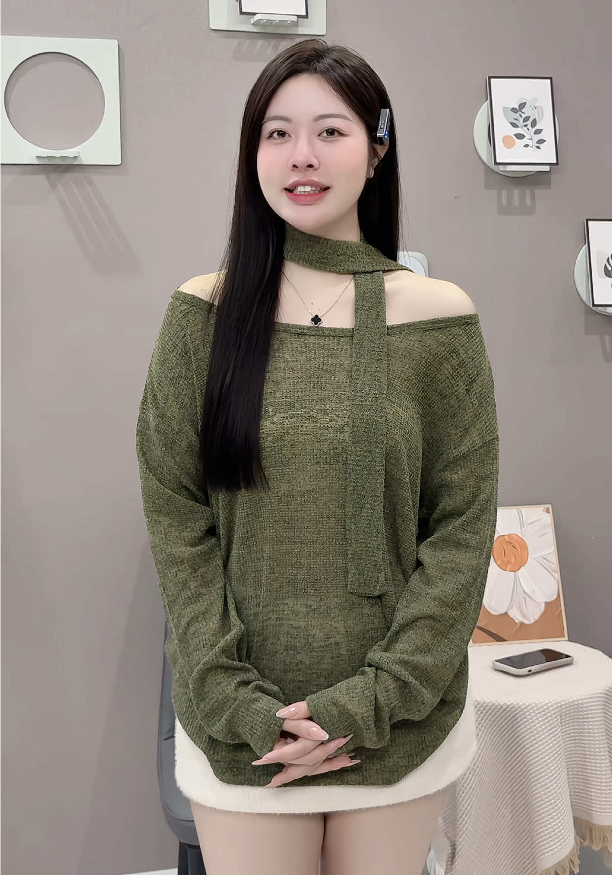 Áo len xinh dáng rộng kèm dây #aoxinh #aokieuhottrend #viral 