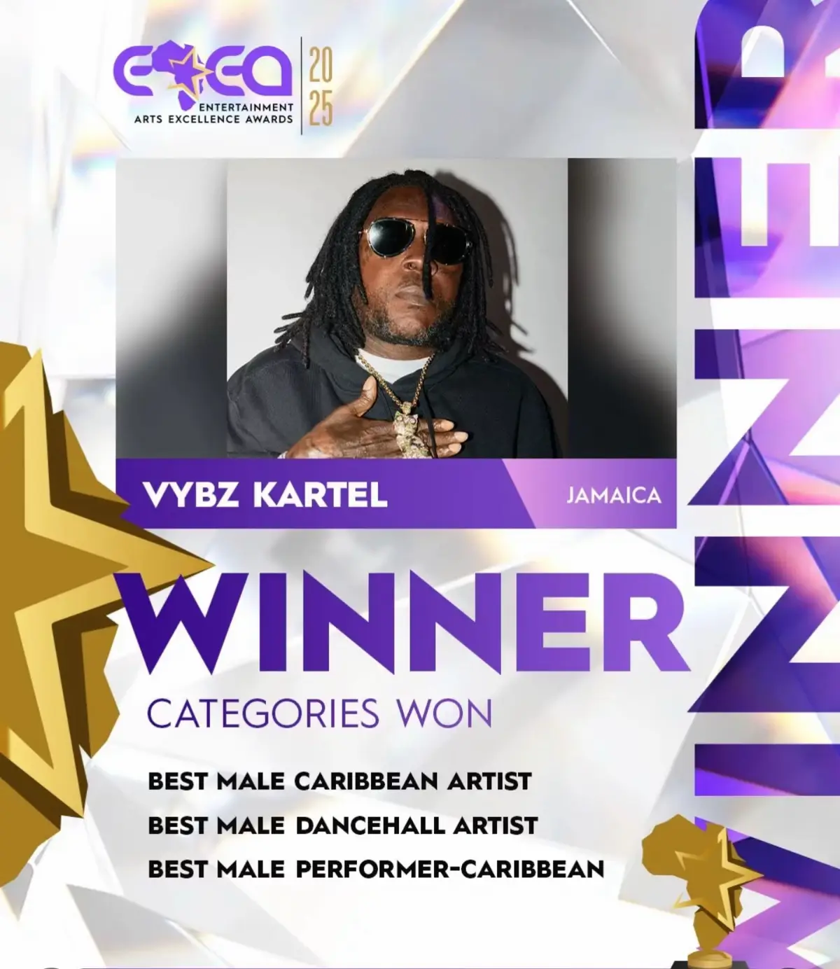 Much respect to the @eaea_awards_inc for these incredible awards. It’s an honor to have my work recognized and to celebrate the powerful connection between the Caribbean and Africa. Big up to everyone involved and much love for the support. One love! #VybzKartel #KingOfDancehall #ArenaShella #StadiumShella #GodIsTheGreatest