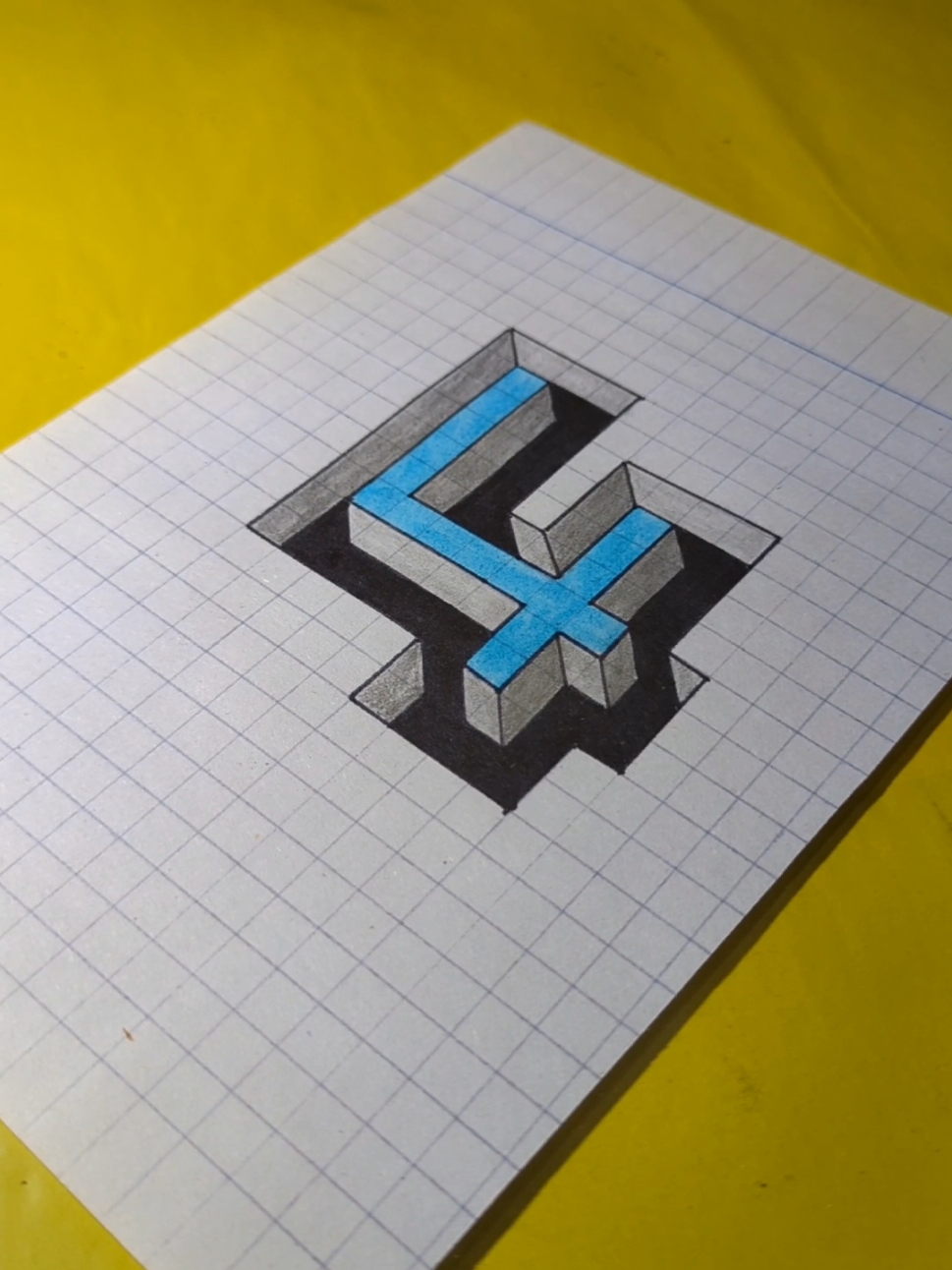 3D art letter 4 #opticalillusion #3dart #fyp #drawings 