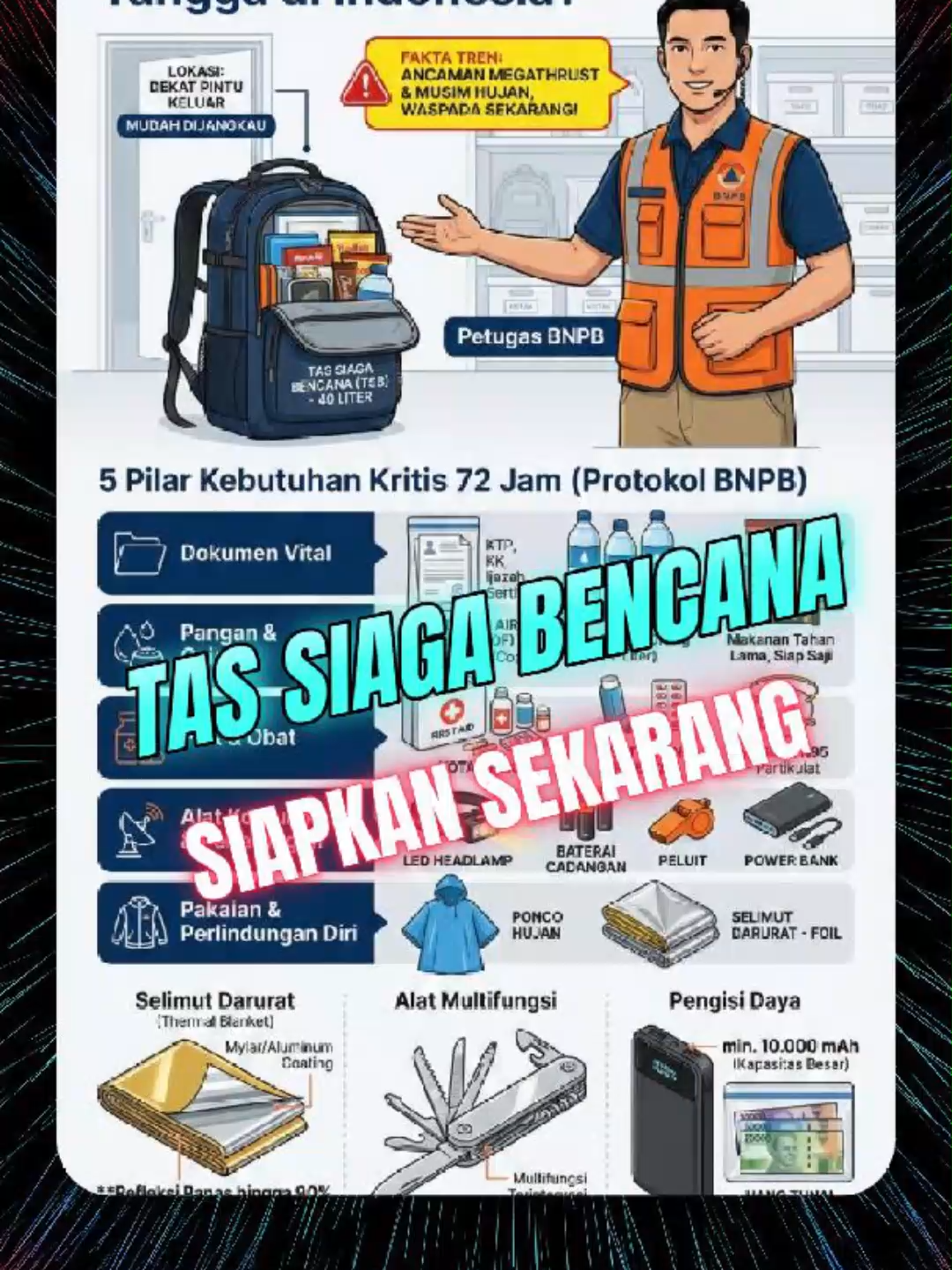 Siapkan Tas Siaga Bencana Sekarang Juga! #infografis #nanobananapro #bmkg #bpbd #prayfor #tsb #tassiagabencana