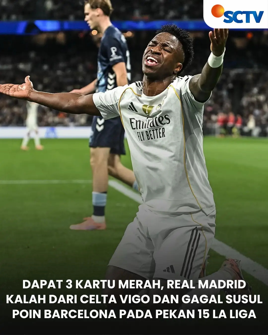 Drama terjadi ketika Real Madrid melawan Celta Figo di Bernabeu yang berakhir dengan skor 2-0 untuk kemenangan Celta Figo.😱 Real Madrid harus mendapatkan 3 kartu merah sekaligus dalam satu laga setelah Fran García, Álvaro Carreras dikartu merah. Tak hanya mereka berdua, Endrick yang berada di bangku cadangan juga dikartu merah oleh wasit. #SCTVSports #NewsSCTVSports