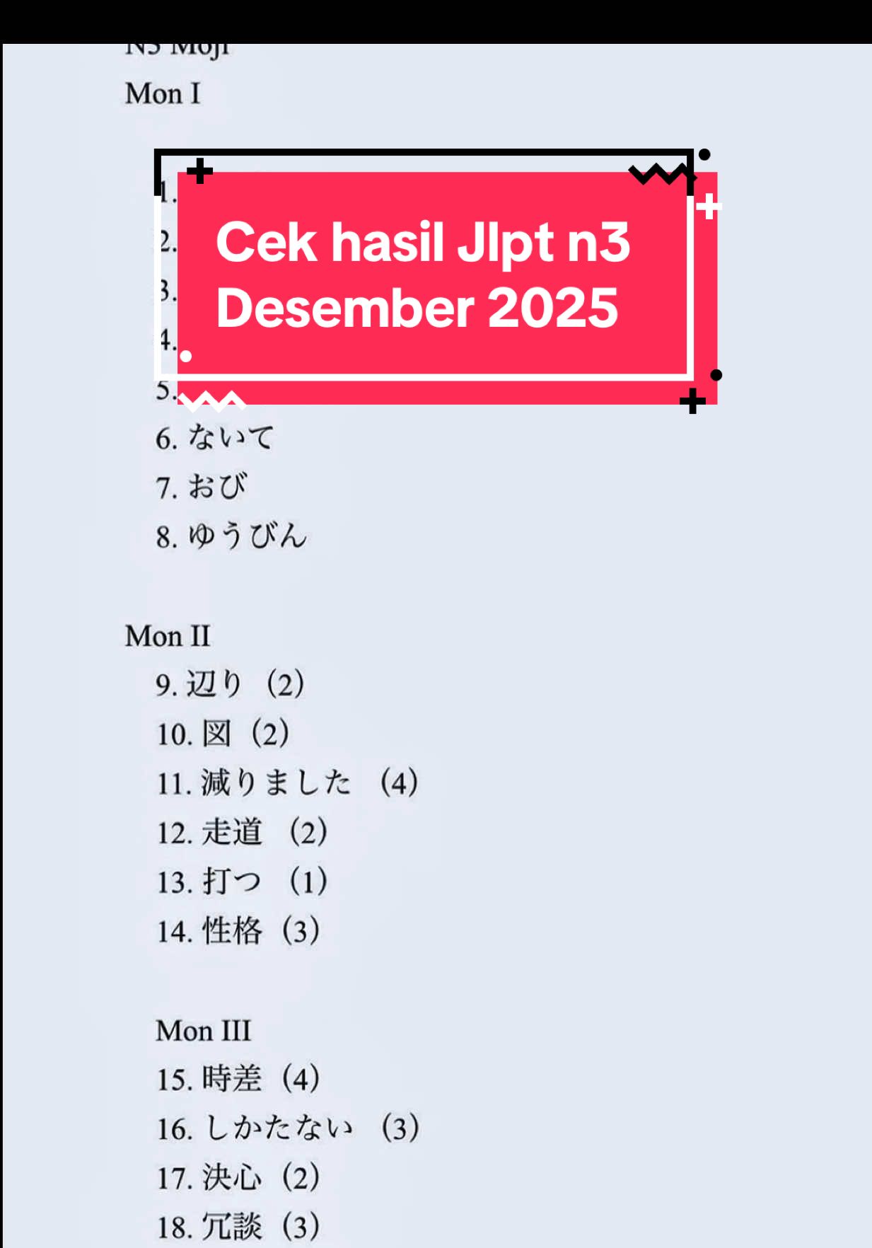 Cek Hasil Ujian Jlpt 7 Desmber 2025  #jlptn3 #kenshuseijapan🇮🇩🇯🇵🎌 #jishusei🇯🇵🇲🇨 #fyp #viraltiktok 