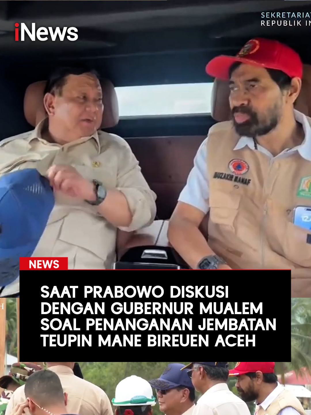 Presiden Prabowo Subianto tiba di Bandara Sultan Iskandar Muda, Aceh, untuk meninjau penanganan bencana banjir dan longsor, Minggu (7/12/2025). Terdapat momen kebersamaan antara Prabowo dengan Mualem saat perjalanan menuju lokasi peninjauan bencana banjir di Bireuen, Aceh, pada Minggu (7/12/2025). Terlihat Presiden Prabowo Subianto berdiskusi dengan Gubernur Aceh Muzakir Manaf (Mualem) di dalam mobil. Pembicaraan tersebut secara khusus membahas strategi dan langkah-langkah percepatan penanganan Jembatan Teupin Mane yang terputus. Baca selengkapnya hanya di  https://www.inews.id/news #PresidenPrabowo #MuzakirManaf #BanjirAceh #BanjirBireuen