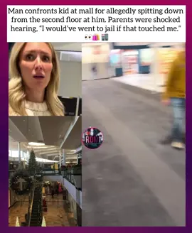 Man confronts kid at mall for allegedly spitting down from the second floor at him. Parents were shocked hearing, “I would’ve went to jail if that touched me.” 👀🛍️ 🏬