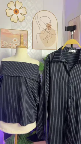 Set đồ couple áo trễ vai kẻ xanh tay bồng✨#setdoxinh #coupel #aocap #aosomi #trending 