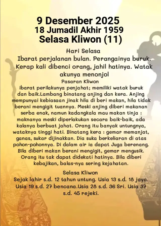 #selasa #kliwon #primbonjawa #desember #juamadilakhir 