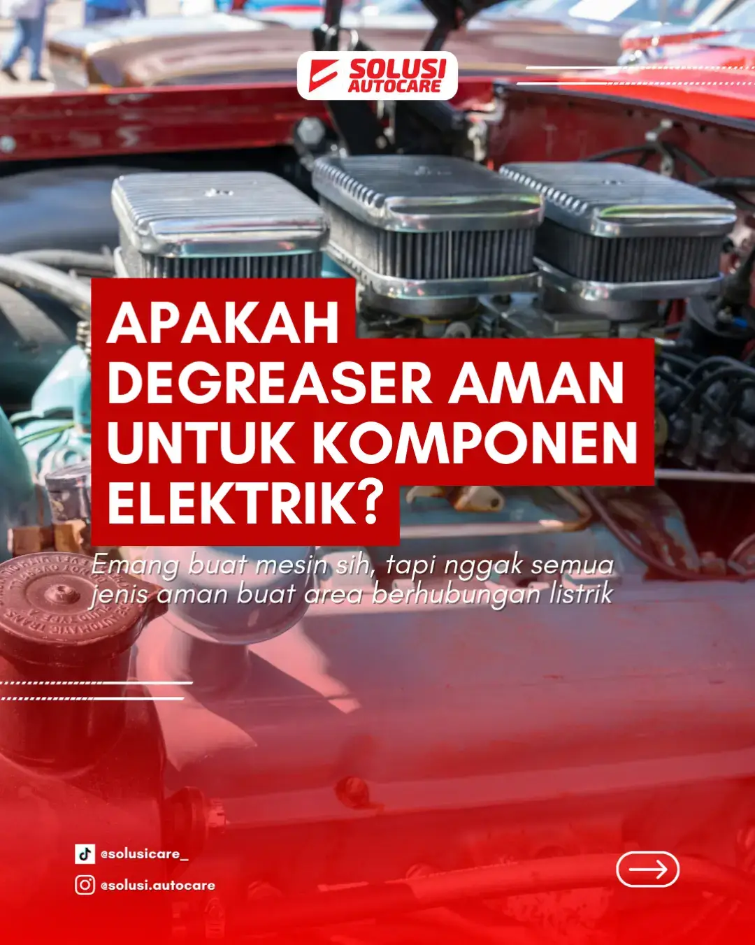 Engine tak lepas dari komponen listrik, nah sedangkan listrik gak sembarangan bisa kena air 😦  Nah loh? Gimana dongg?? Swipe sampai akhir biar kamu tau! #perawatanmobil #pengkilapmobil #solusiautocare #viral #fyp 