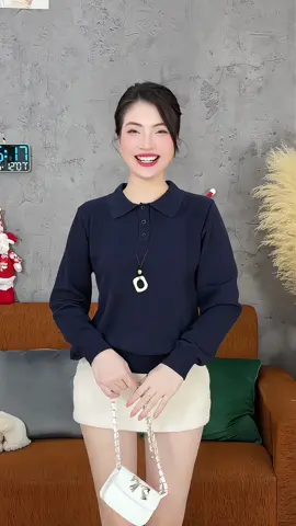 Áo len dài tay cổ polo phối cúc dáng trơn basic năng động #aolen #aolennu #aocardigan #aocardigannu #aocardiganlen 