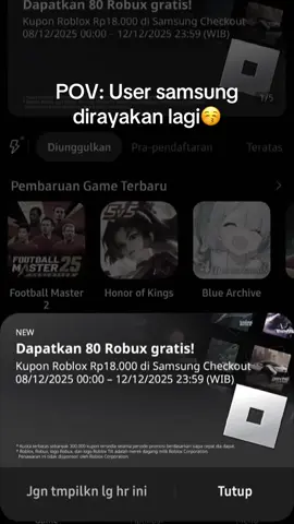 Dapet 80 robux gratis dari #samsung #robuxgratis #roblox #voucher 