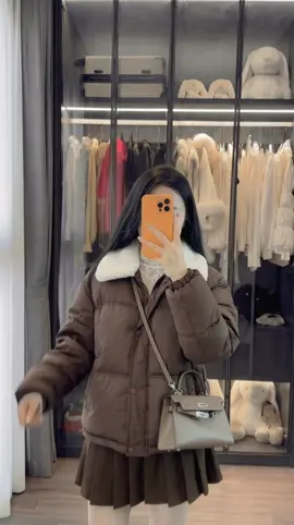 Áo Khoác Phao Da TRơn Phối Cổ lông 