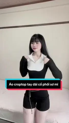 Áo crt tay dài cổ phối sơ mi #outfit #review #thoitrangnu #TikTokFashion #doxinhchonang 