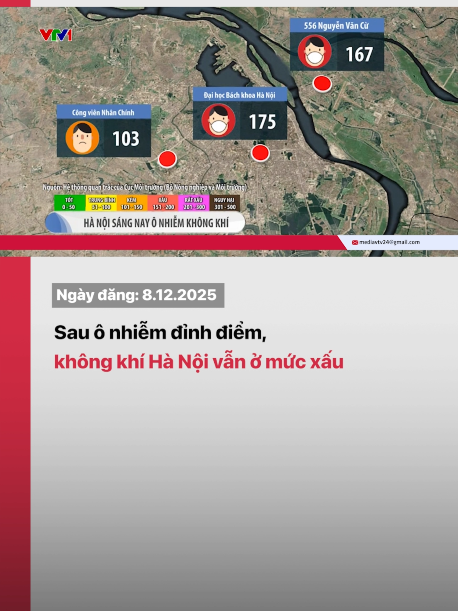 8h sáng nay (8/12), chỉ số ô nhiễm không khí tại Hà Nội vẫn rất cao. Nhiều khu vực có chỉ số AQI ở ngưỡng tím - rất không tốt cho sức khỏe.#vtv24 #vtvdigital #tiktoknews
