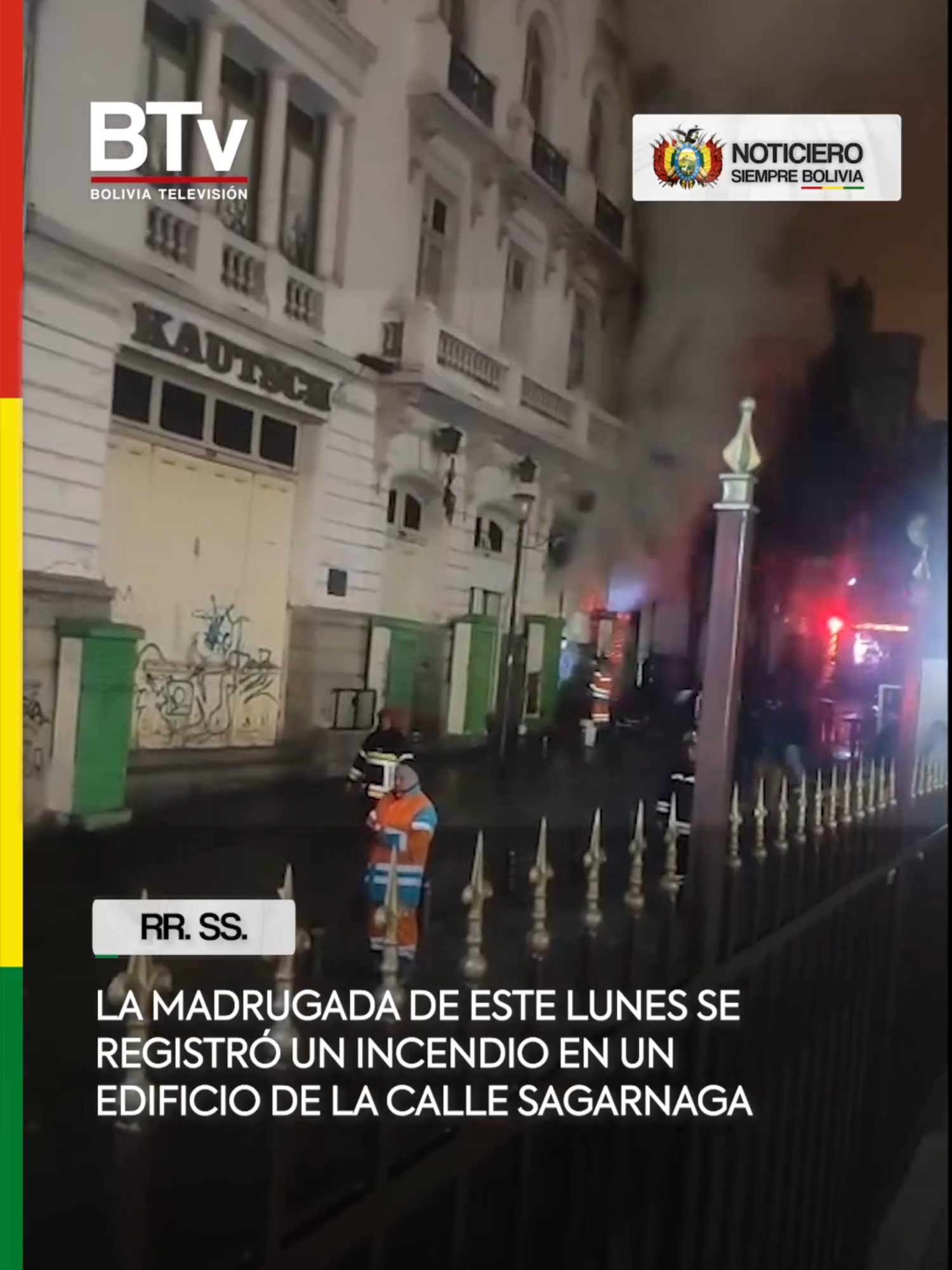 🚨 Un incendio de magnitud consumió al menos tres pisos de un edificio en la calle Sagárnaga, al costado de la iglesia de San Francisco, en la ciudad de #LaPaz.  El fuego inició al promediar la 01:00 de este lunes.