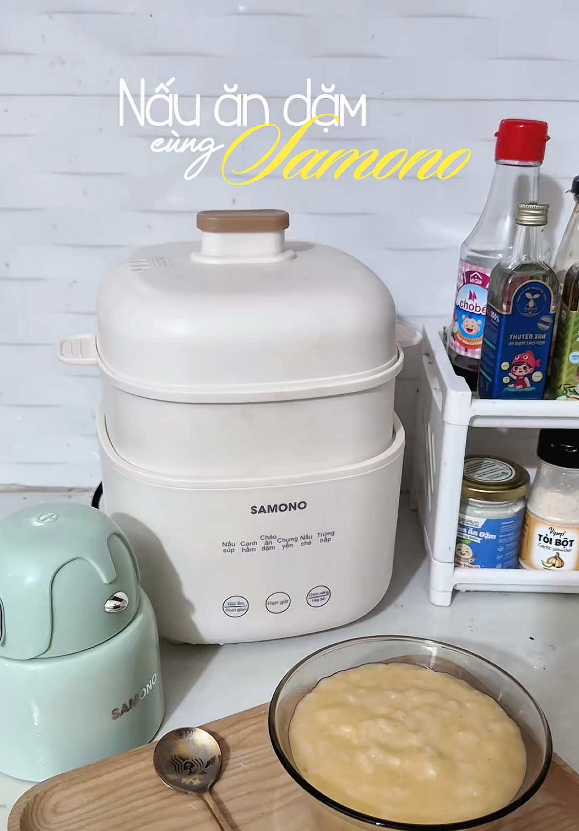 Dậy nấu cháo tiện thể hấp luôn tôm và rau củ rồi vào ngủ tiếp nhàn quá nè 😗 #andamcungbe #samono #samonovietnam #noinauchaocham #meemsam🌸 