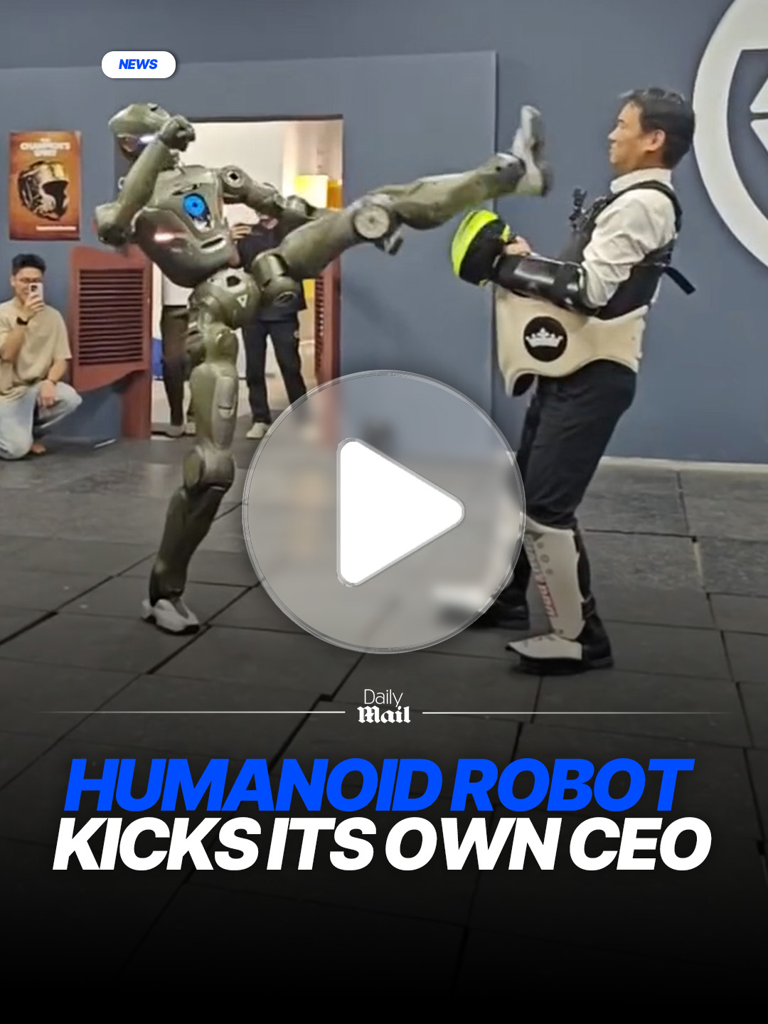EngineAI has released new footage showing its founder and CEO, Zhao Tongyang, being knocked to the ground by a forceful kick from the company’s newly launched humanoid robot, the T800. #robot #technology #Science #china