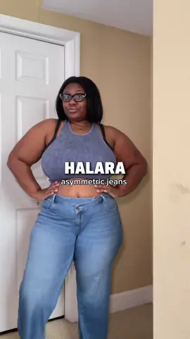 Definitely SIZE DOWN in these stretchy asymmetric jeans by @Halara #halara #halarajeans #OOTD #curvygirlstyle #tiktokshopcreatorpicks 