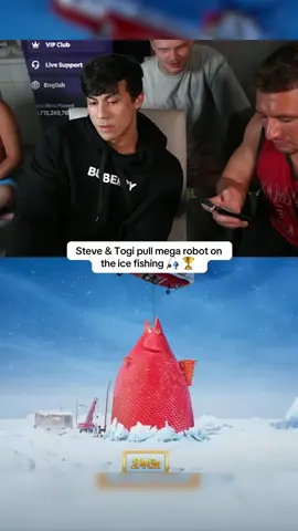 Steve & Togi pull mega robot on the ice fishing 🎣 🏆 #kickstreaming #fishinggame 