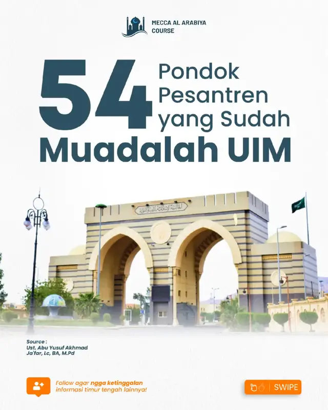 Total ada 66 Pondok Pesantren di 17 Provinsi dari 36 Kabupaten/Kota. Pulau Jawa = Jawa Timur : 7 Pondok Jawa Tengah : 9 Pondok Jawa Barat : 19 Pondok DKI Jakarta : 5 Pondok DIY Yogyakarta : 3 Pondok Banten : 1 Pondok Pulau Sumatra = Aceh : 1 Pondok Sumatra Utara : 3 Pondok Riau : 5 Pondok Kepulauan Riau : 1 Pondok Sumatra Selatan : 1 Pondok Pulau Kalimantan = Kalimantan Timur : 2 Pondok Kalimantan Selatan : 3 Pondok Pulau Sulawesi = Sulawesi Selatan : 1 Pondok Sulawesi Tengah : 1 Pondok Pulau Lombok  NTB : 3 Pondok Pulau Papua Papua Barat Daya : 1 Pondok Semoga info ini bermanfaat, ini hanya data sejak 50 tahun lalu hingga kini. In syaa Allah dalam waktu dekat ada penambahan dari pondok pondok lainnya.  ✍️Abu Yusuf Akhmad Ja’far, Lc, BA, M.Pd . . #kuliah #beasiswa #universitasislammadinah #madinah 