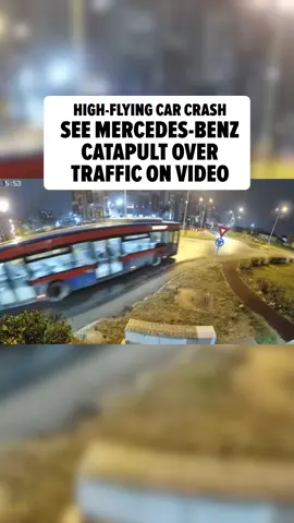 Mercedes goes FULL Fast & Furious in Romania 😱launches over traffic, obliterates a pole…and as fat as the driver... Full story at the link in bio