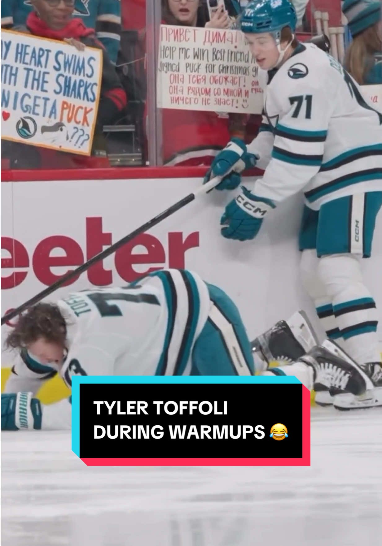 who put that banana peel there⁉️ (🎥: IG/tofff73) #NHL #hockey #blooper #SanJoseSharks #MacklinCelebrini 