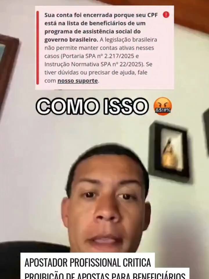O apostador e influenciador Rangel da Bet usou as redes sociais para criticar a regra que impede beneficiários do Bolsa Família de jogar em sites de apostas. Em um vídeo divulgado neste sábado, ele aparece irritado ao ser informado sobre o bloqueio. “Uma covardia!”, disse. A restrição passou a valer em outubro, após o governo federal determinar que as plataformas cruzem os CPFs dos usuários e impeçam o acesso de quem recebe o benefício. A justificativa é evitar que recursos do programa social sejam usados em apostas. #apostas #bolsafamilia #noticias #rangeldabet #bnews