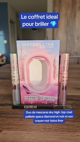 Coffret sky high Maybelline New York, le coffret ideal pour briller 💎 contient le mascara top coat space Diamond et le mascara noir et un crayon noir tatoo liner. testée et approuvée 😍💎 #mascara #maybelline #skyhigh #coffret #makeup  @Maybelline France 