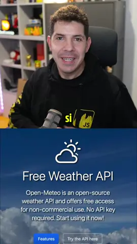 ¿Necesitas una API para practicar programación? Esta es la mejor para hacer aplicaciones del tiempo. ✓ Es 100% gratuita ✓ No requiere registro ni API Key ✓ Compatible con HTTPs y CORS activado Practica con JavaScript, Python, Java y lo que quieras: → open-meteo․com #software #programacion #programadores #informatica #api