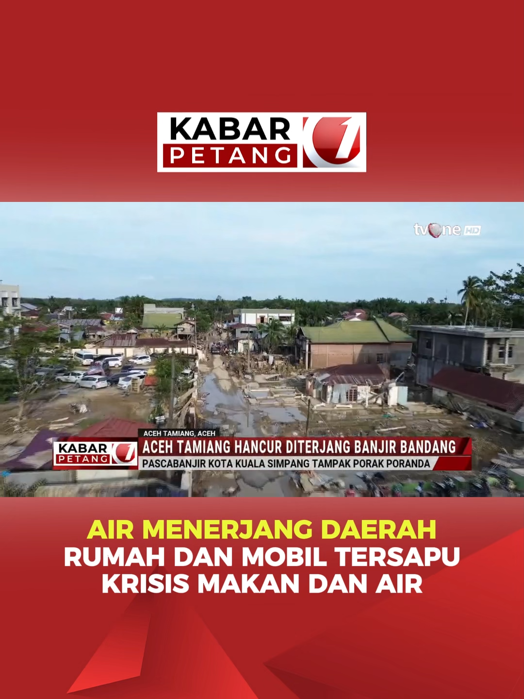 🌊 Aceh Tamiang luluh lantak diterjang banjir bandang terbesar dalam sejarah wilayah itu. Rumah warga, mobil, hingga fasilitas umum tersapu arus setinggi lebih dari 10 meter. Kota Kuala Simpang kini menyisakan puing, bangkai kendaraan, dan gelondongan kayu yang terbawa arus.  Sebanyak 12 kecamatan terdampak hebat, termasuk jalur Lintas Sumatera yang hingga kini belum sepenuhnya bisa dilalui kendaraan. Banyak warga kehilangan tempat tinggal dan masih bertahan tanpa air bersih, makanan, maupun listrik. Situasi krisis terus berlanjut, dan kebutuhan bantuan darurat sangat mendesak untuk wilayah yang hancur diterjang air bah pada 25 November lalu. 📡 Pantau terus tvOne untuk melihat berita terbaru! #BreakingNews #KabarTvOne #UpdateTvOne #BeritaTerkini #AcehTamiang #BanjirBandang #BencanaAceh #Sumatera
