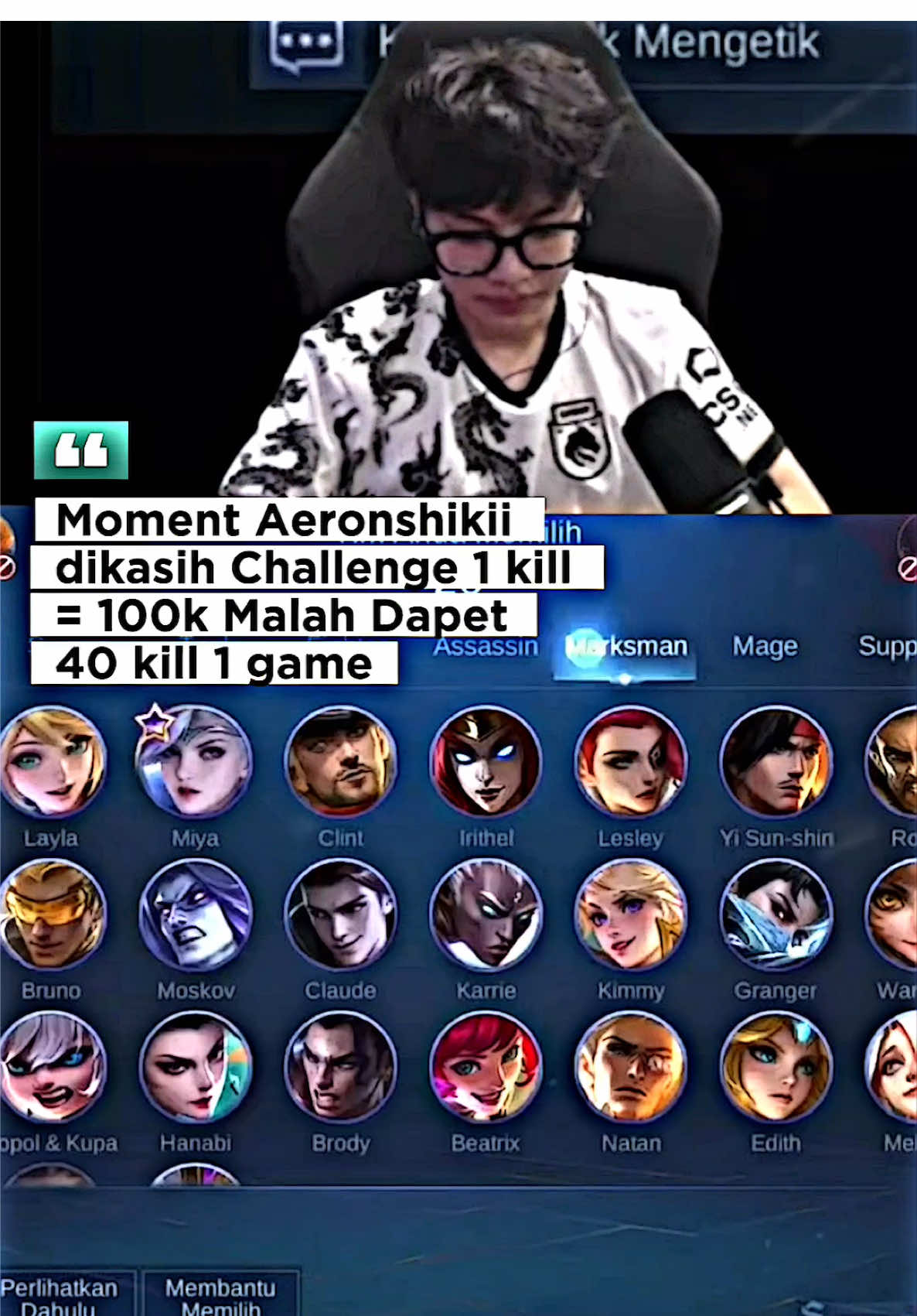 moment aeronshikii dikasih challenge 1 kill 100k malah dapet 40 kill wakk cair2🥶☠️ #aeronshikii #btrluke #MLBBXSpongeBob #MLBBFriendFest #MLBB  