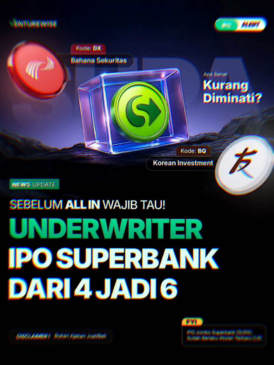 IPO SUPA Ganti Formasi Underwriter! Pertanda Baik atau Red Flag? 🚩✅ ​ Wah, ada plot twist sebelum IPO SUPA listing! 🌪️ Formasi underwriternya awalnya dipimpin 4 sekuritas besar (Mandiri, Sucor, Trimegah, CLSA) bertambah menjadi 6 sekuritas tambahan (Kisi Sekuritas dan Bahana Sekuritas). ​ Kira-kira kenapa ya ada perubahan strategi di menit akhir? Apakah karena valuasi kemahalan terus 