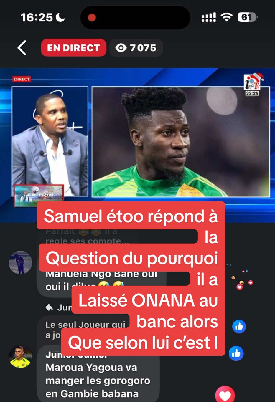 Samuel étoo répond à la  Question du pourquoi il a  Laissé ONANA au banc alors Que selon lui c’est le meilleur  Gardien au monde #jovyberol #etoo #nadiasabeh 