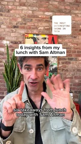 Six takeaways from my lunch today with Sam Altman, including his latest views on OpenAI's competition, progress in explainability, risks in income inequality, and why the devices of the future will be running AI locally, not in the cloud.