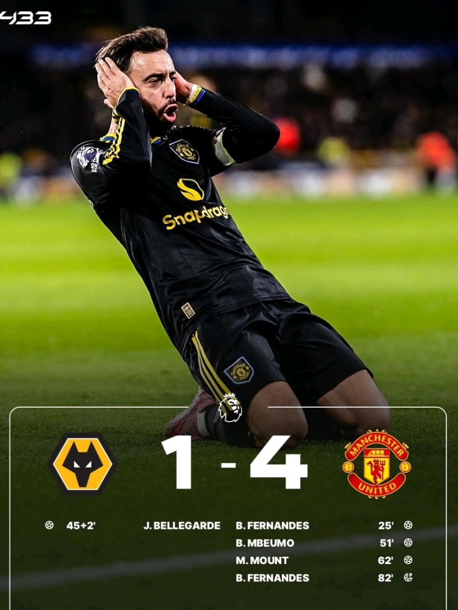 FT: WOLVES 1-4 MAN UNITED Man united berhasil menang mudah dikandang wolves 4-1, Bruno Fernandes cetak gol Brace, Awali pagi dengan kemenangan king emyu. #mancesterunited #wolves #brunofernandes #epl