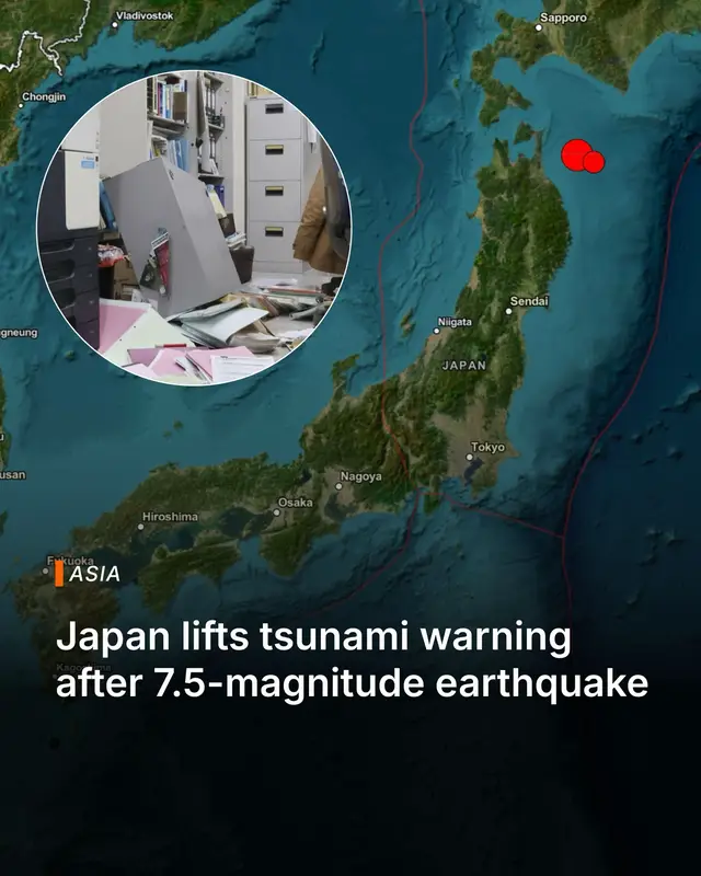 Japan lifted the tsunami warning on Tuesday (Dec 9) morning, hours after a magnitude 7.5 quake struck late on Monday night. About 90,000 residents were forced to evacuate their homes. So far, 30 people were reportedly injured. #news #Japan #Earthquake #Tsunami 📸: USGS (Main), Reuters (Inset)