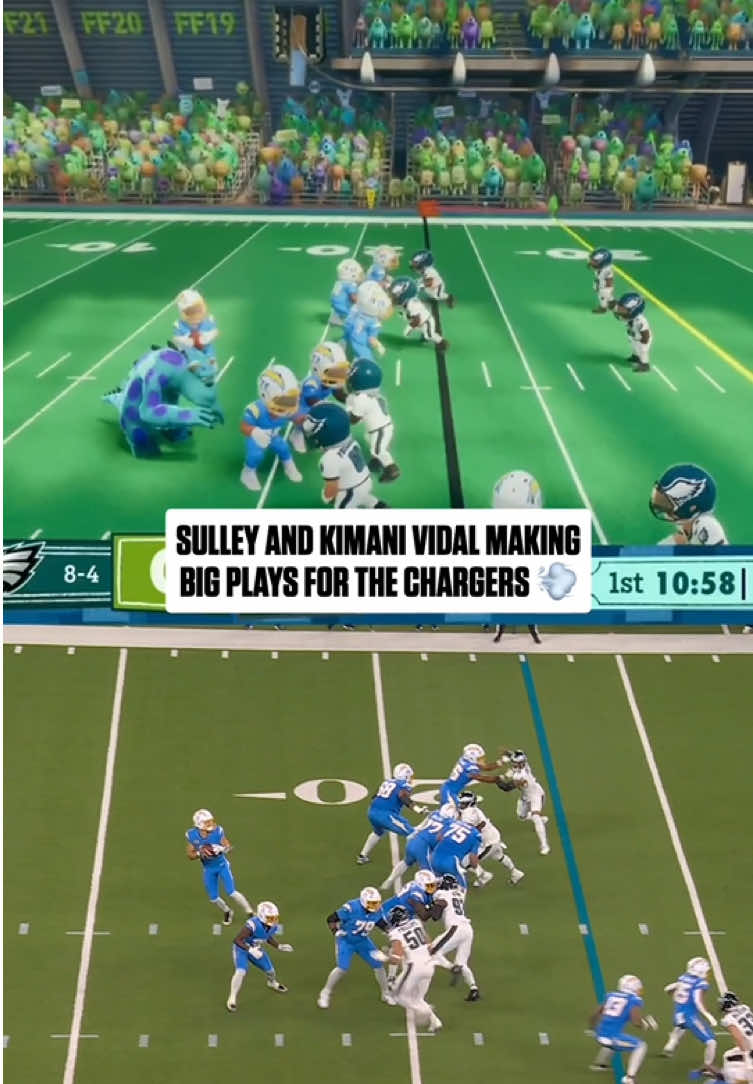 scary big play for the #losangeleschargers 🫡 #kimanividal #jamessullivan #nfl #monstersinc 